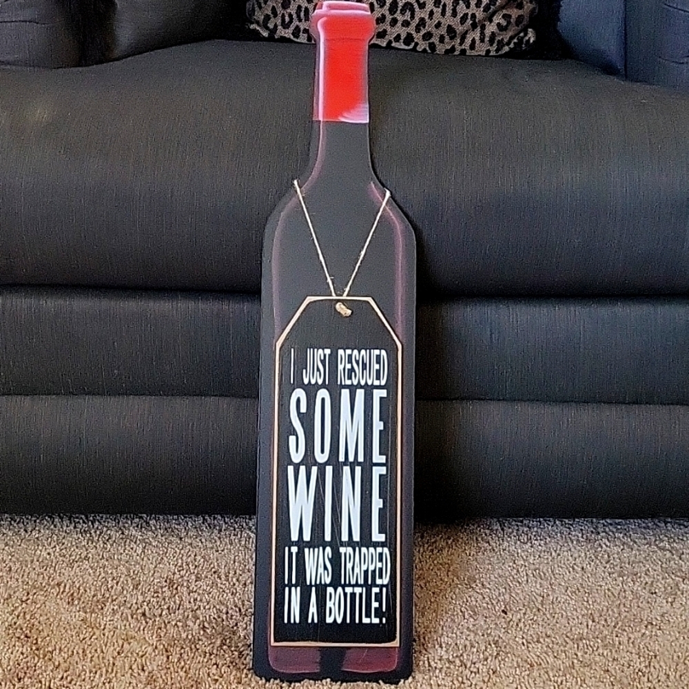 Wooden Wine 🍷 Bottle Plaque With Hanging Message 24"